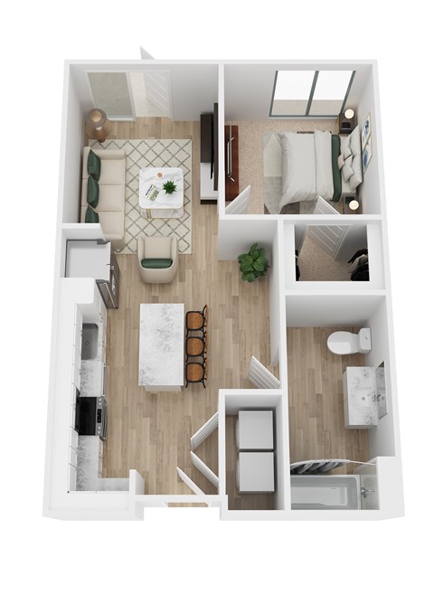 Floor plan for 1 bed, 1 bath, 630 sqft